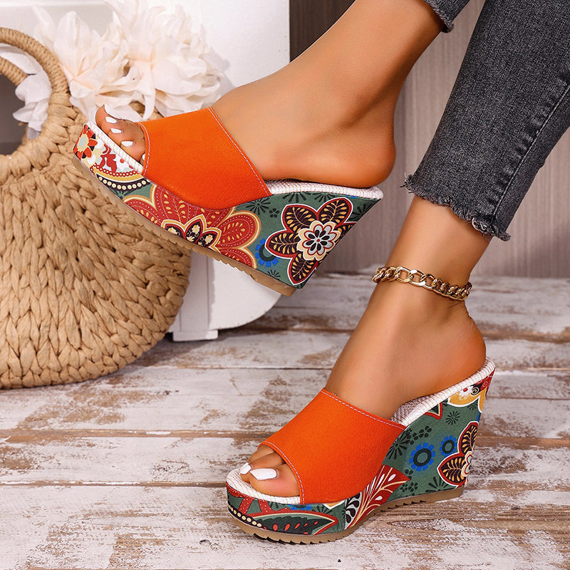 Sasha | Women's Slip-On Wedge Sandals Open Toe Floral Print 2