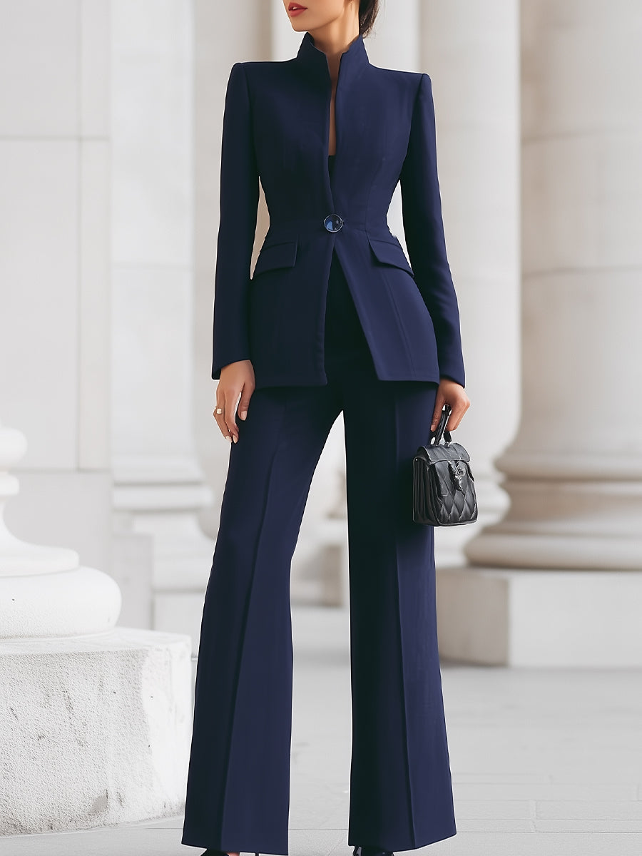 Selena | Women's Suit Set Stand Collar Blazer Flare Trousers