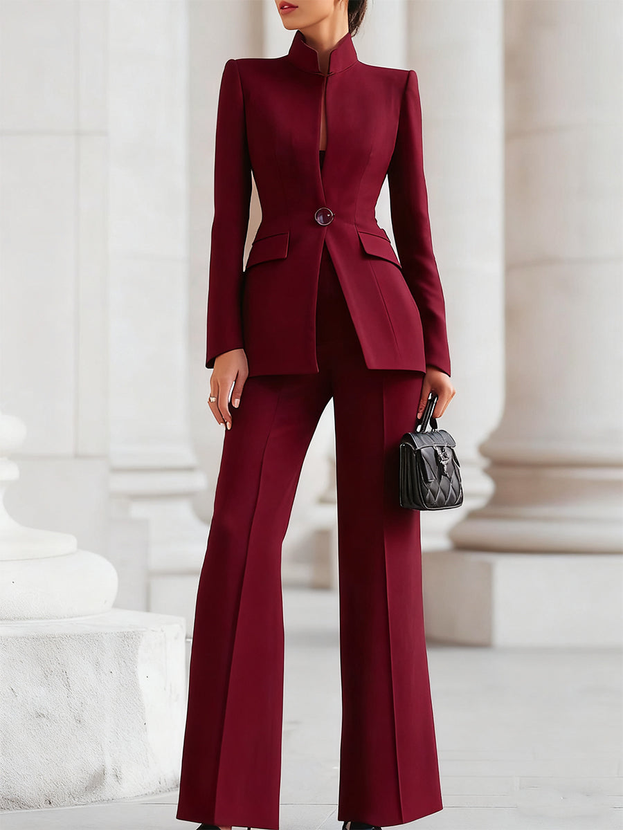 Selena | Women's Suit Set Stand Collar Blazer Flare Trousers 3