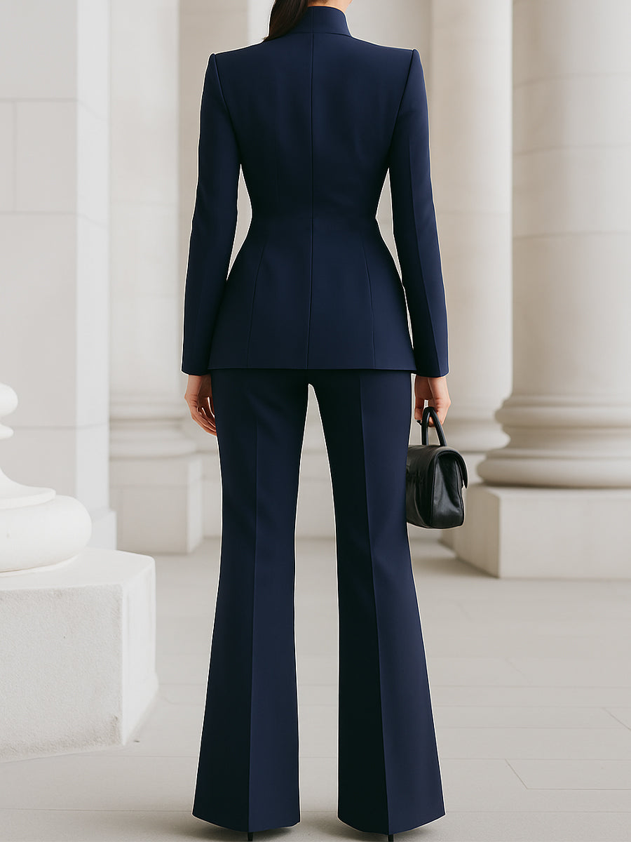 Selena | Women's Suit Set Stand Collar Blazer Flare Trousers 7