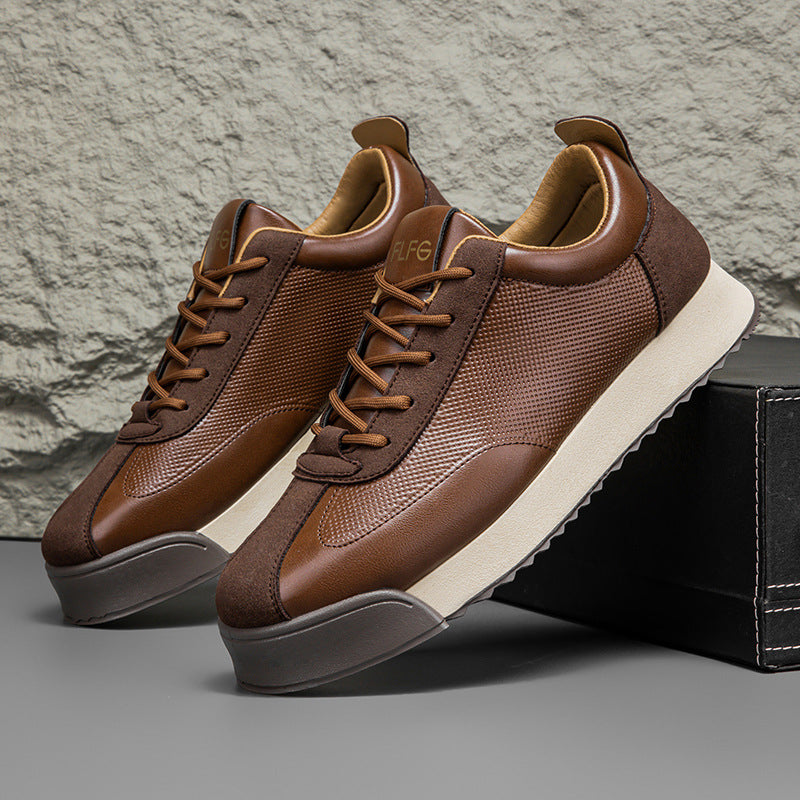 Seve | Men's Lace-Up Leather Sneakers Textured Panel Chunky Sole