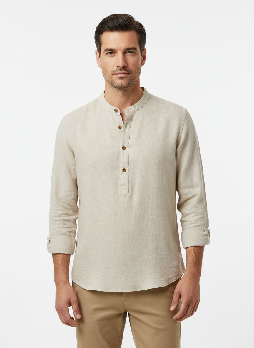Simon | Men's Long Sleeve Henley Shirt Band Collar