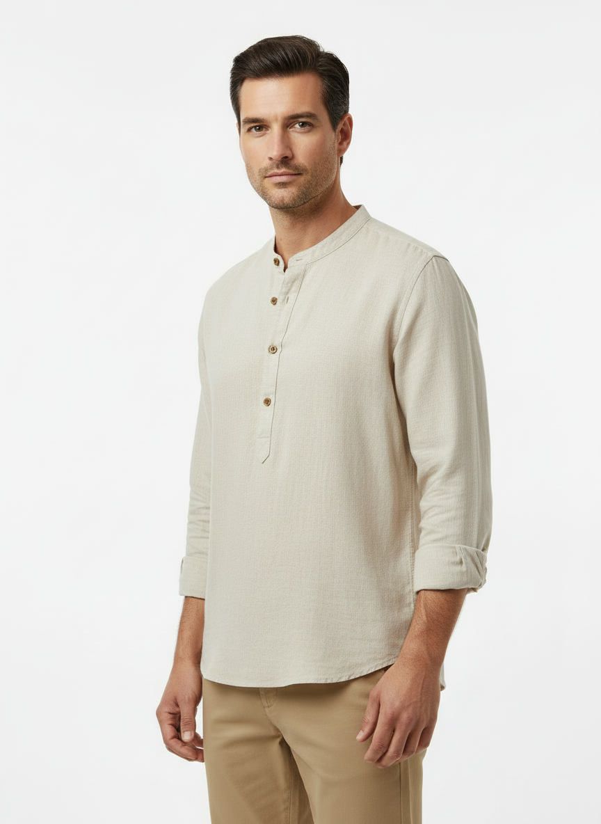 Simon | Men's Long Sleeve Henley Shirt Band Collar 1