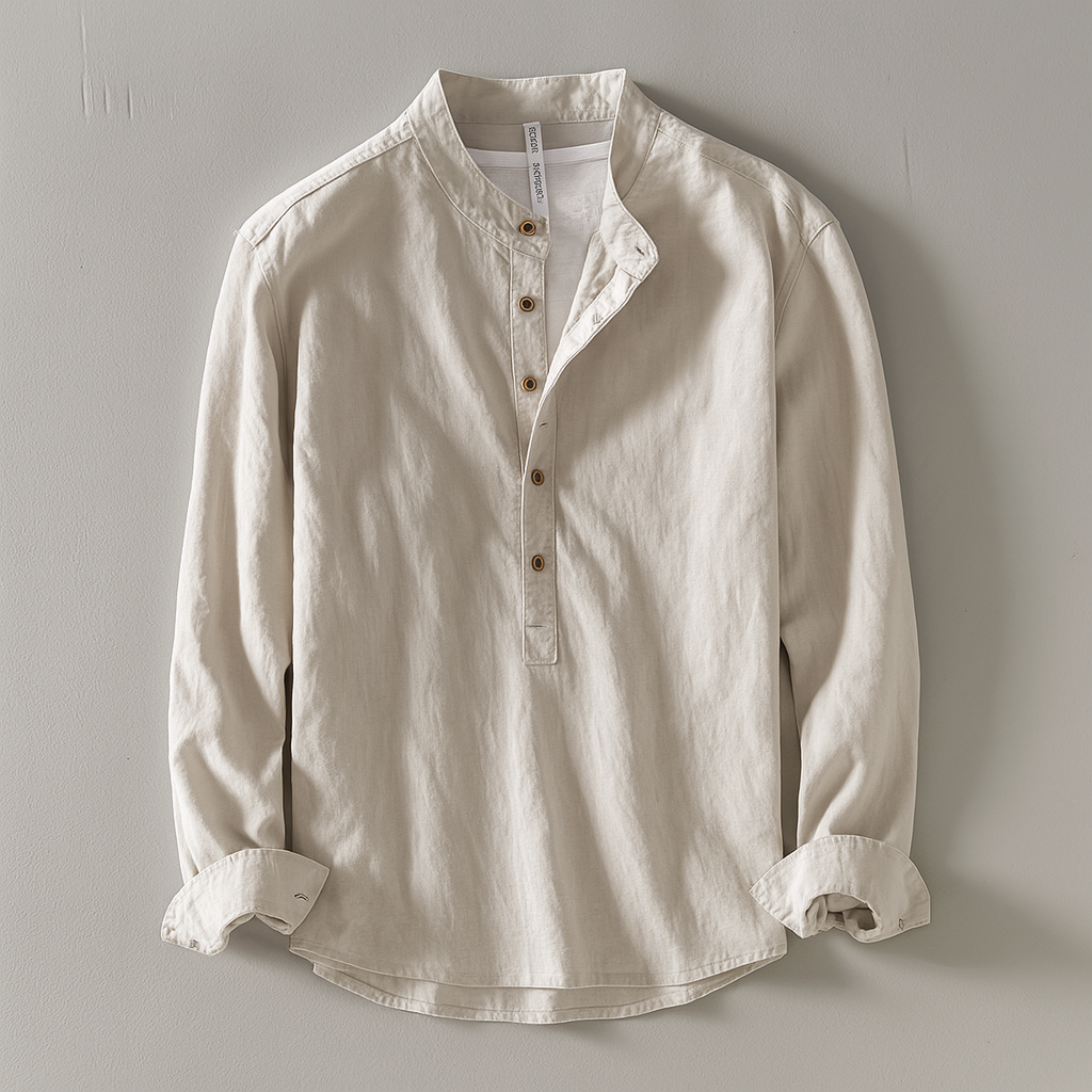 Simon | Men's Long Sleeve Henley Shirt Band Collar 2