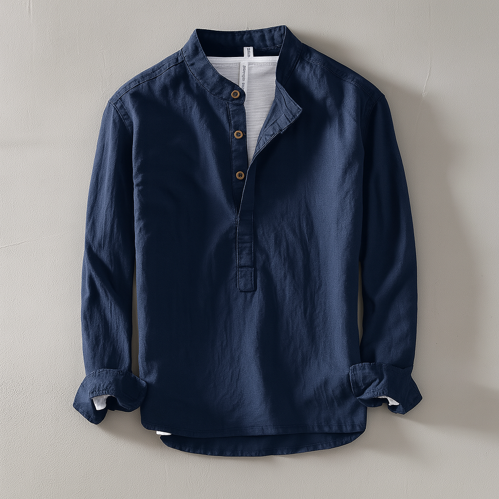 Simon | Men's Long Sleeve Henley Shirt Band Collar 3