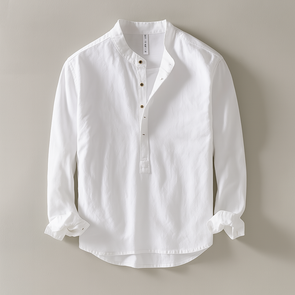 Simon | Men's Long Sleeve Henley Shirt Band Collar 4