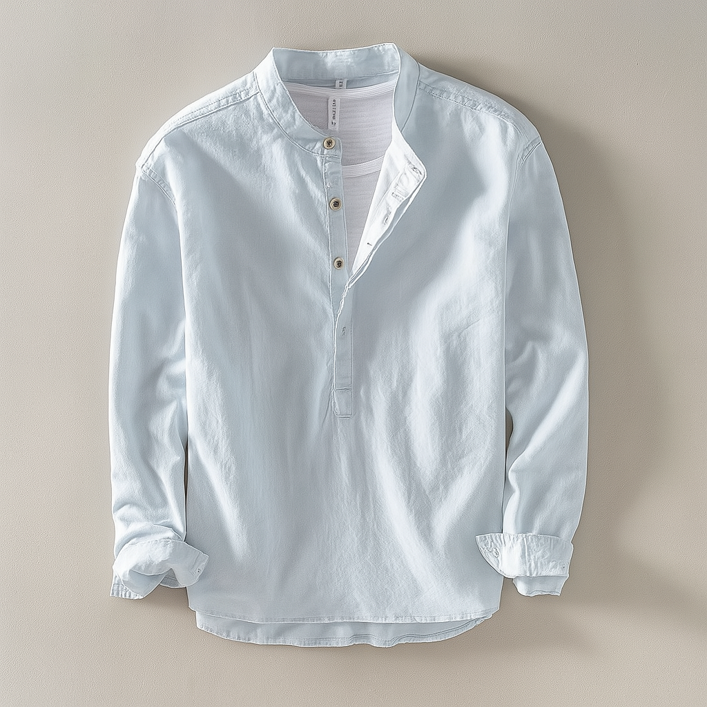 Simon | Men's Long Sleeve Henley Shirt Band Collar 5
