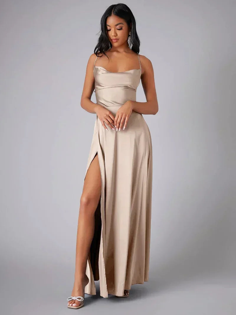 Sleena | Spaghetti Strap Evening Maxi Dress High Slit 0