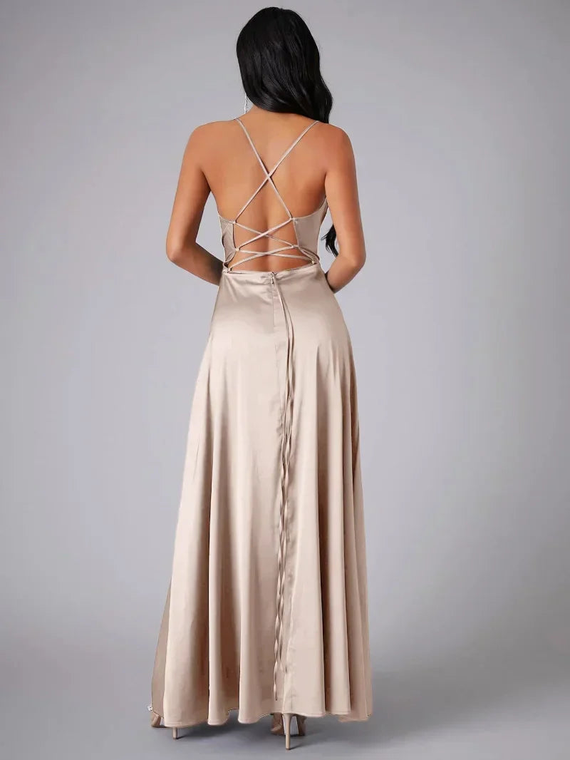 Sleena | Spaghetti Strap Evening Maxi Dress High Slit 4