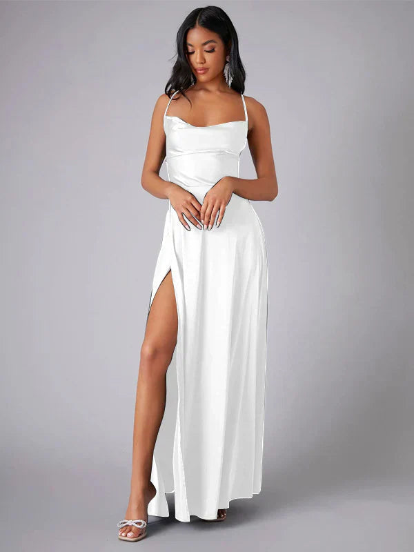 Sleena | Spaghetti Strap Evening Maxi Dress High Slit 5