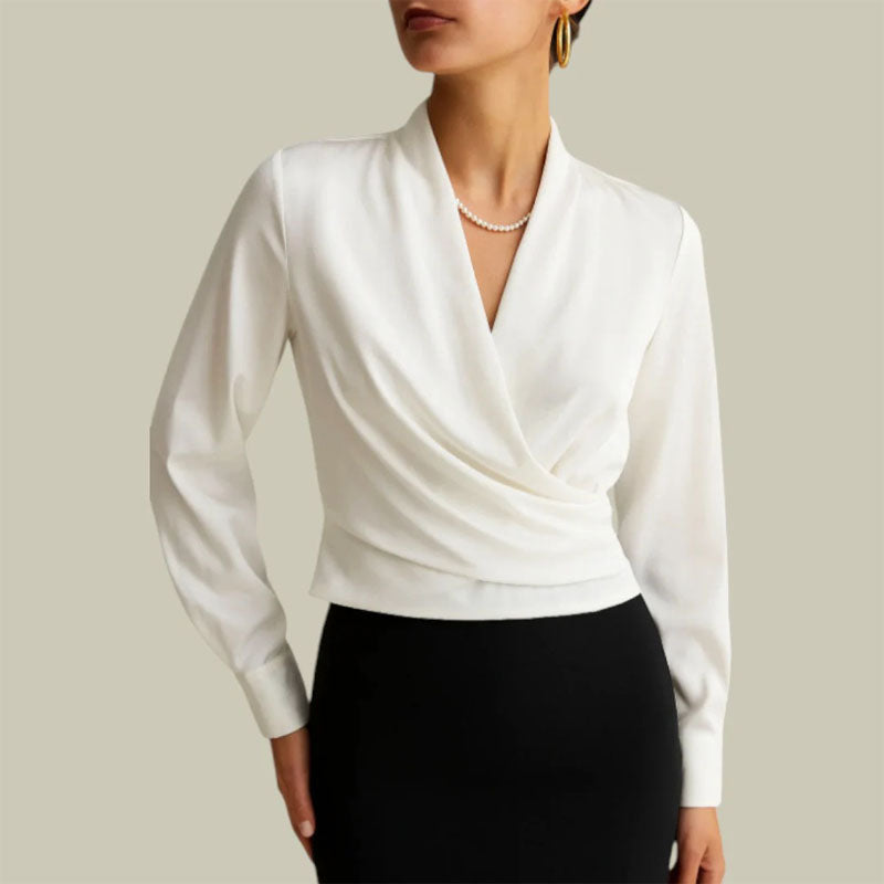 Sofia | V-Neck Wrap Front White Blouse 0