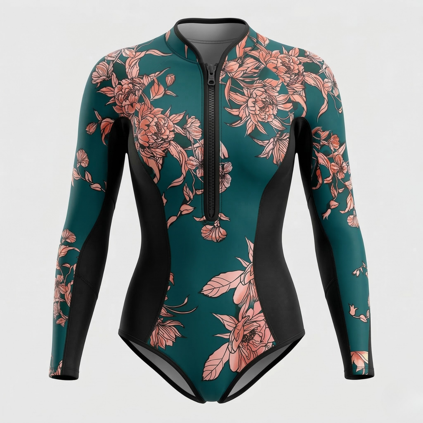 Sophia | Women's Long Sleeve Surf Suit Zip Front Tropical Print 4