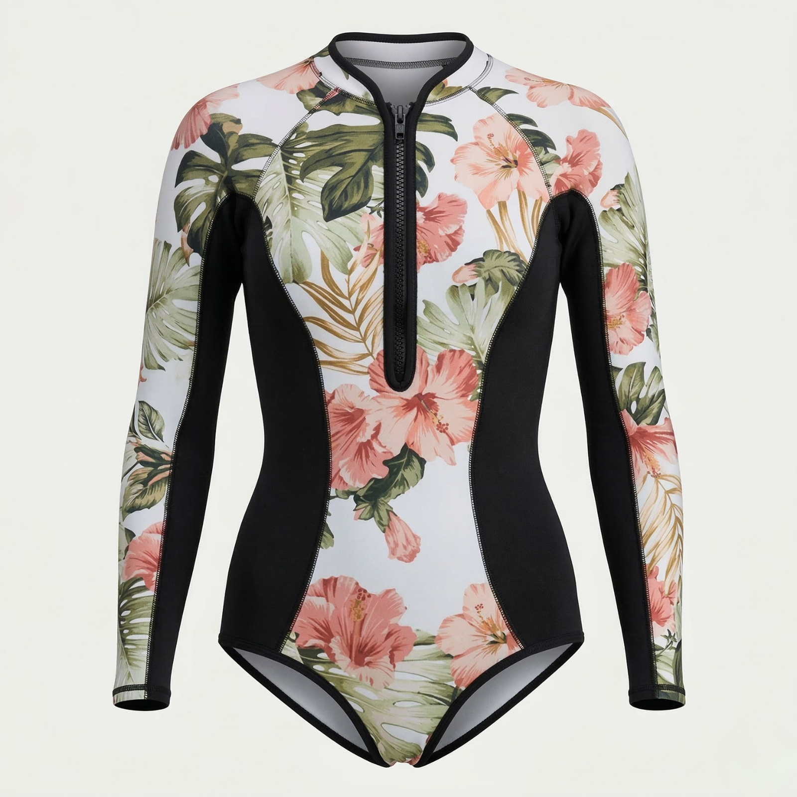 Sophia | Women's Long Sleeve Surf Suit Zip Front Tropical Print 5
