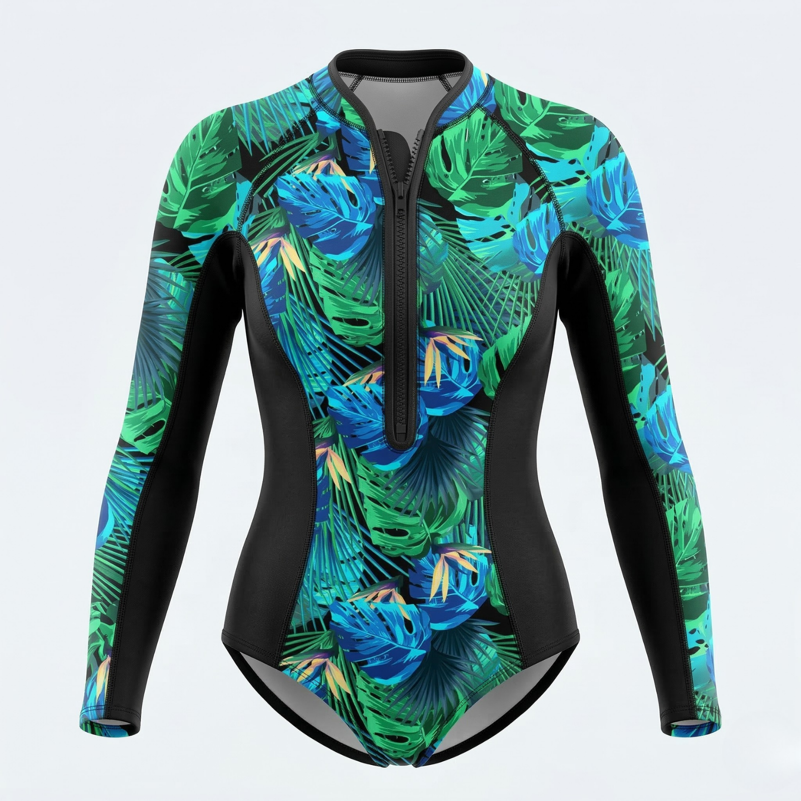 Sophia | Women's Long Sleeve Surf Suit Zip Front Tropical Print 6