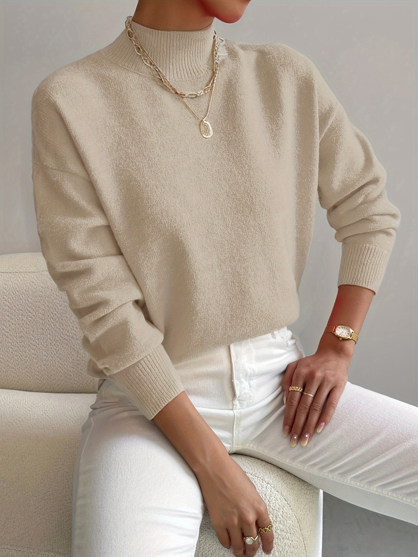 Sophie | Women's Mock Neck Sweater Relaxed Fit Long Sleeve 4