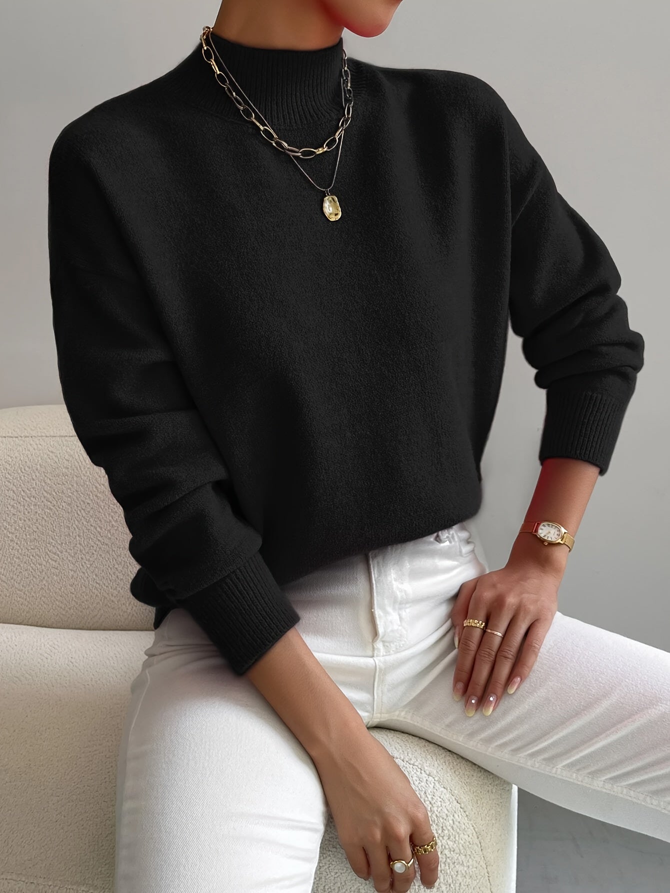 Sophie | Women's Mock Neck Sweater Relaxed Fit Long Sleeve 5