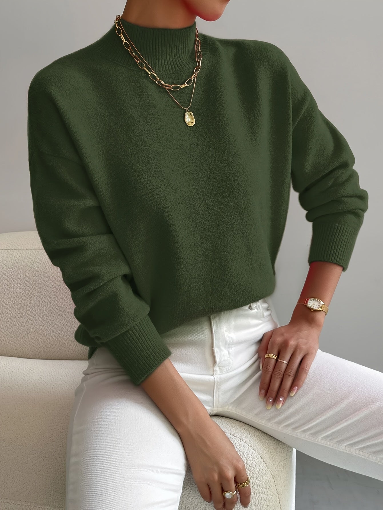 Sophie | Women's Mock Neck Sweater Relaxed Fit Long Sleeve 7