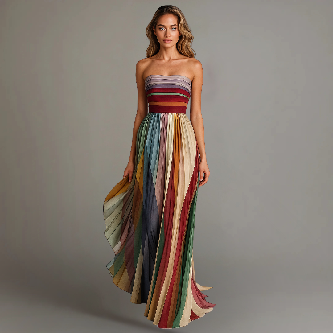 Stella | Women's Strapless Striped Pleated Maxi Dress