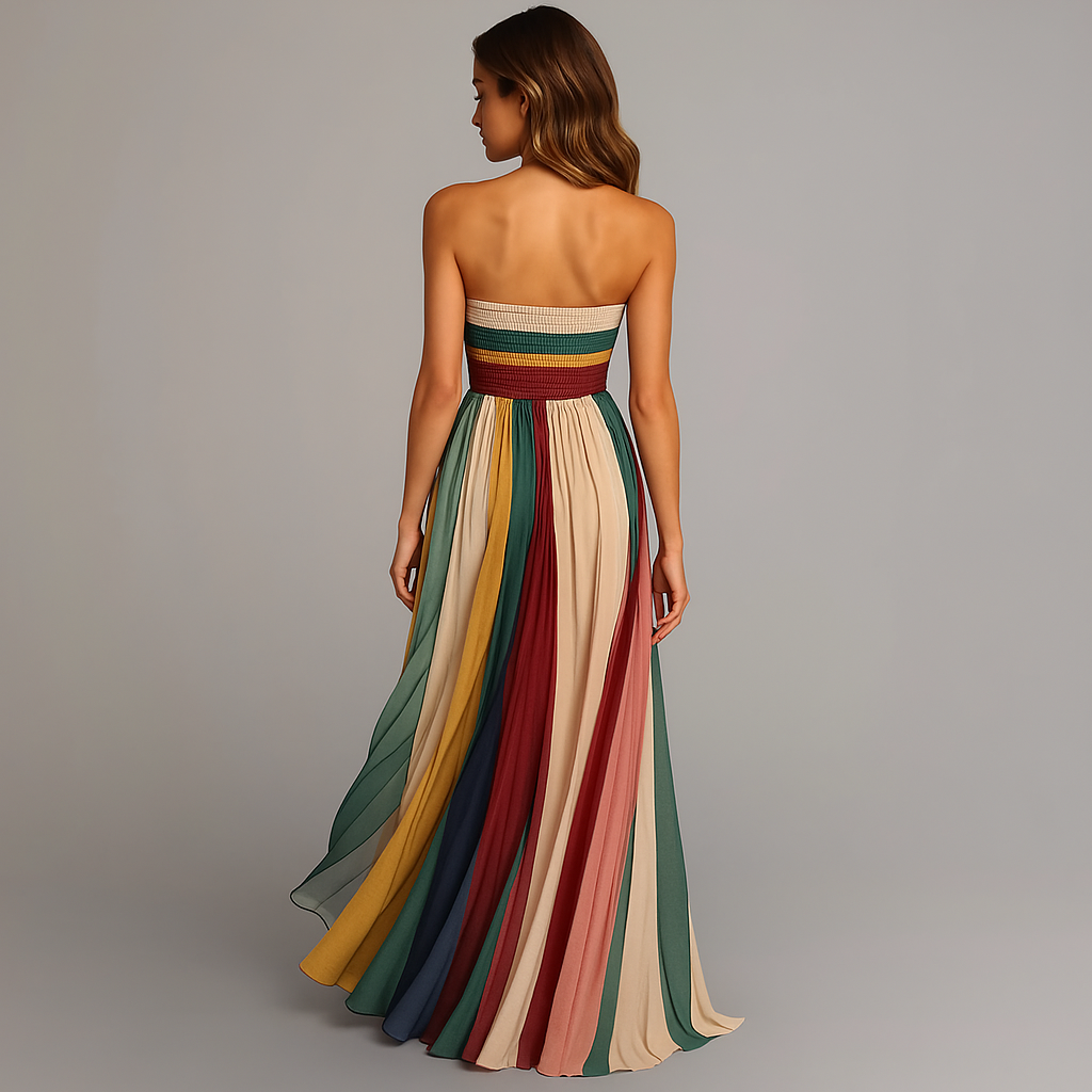 Stella | Women's Strapless Striped Pleated Maxi Dress 3