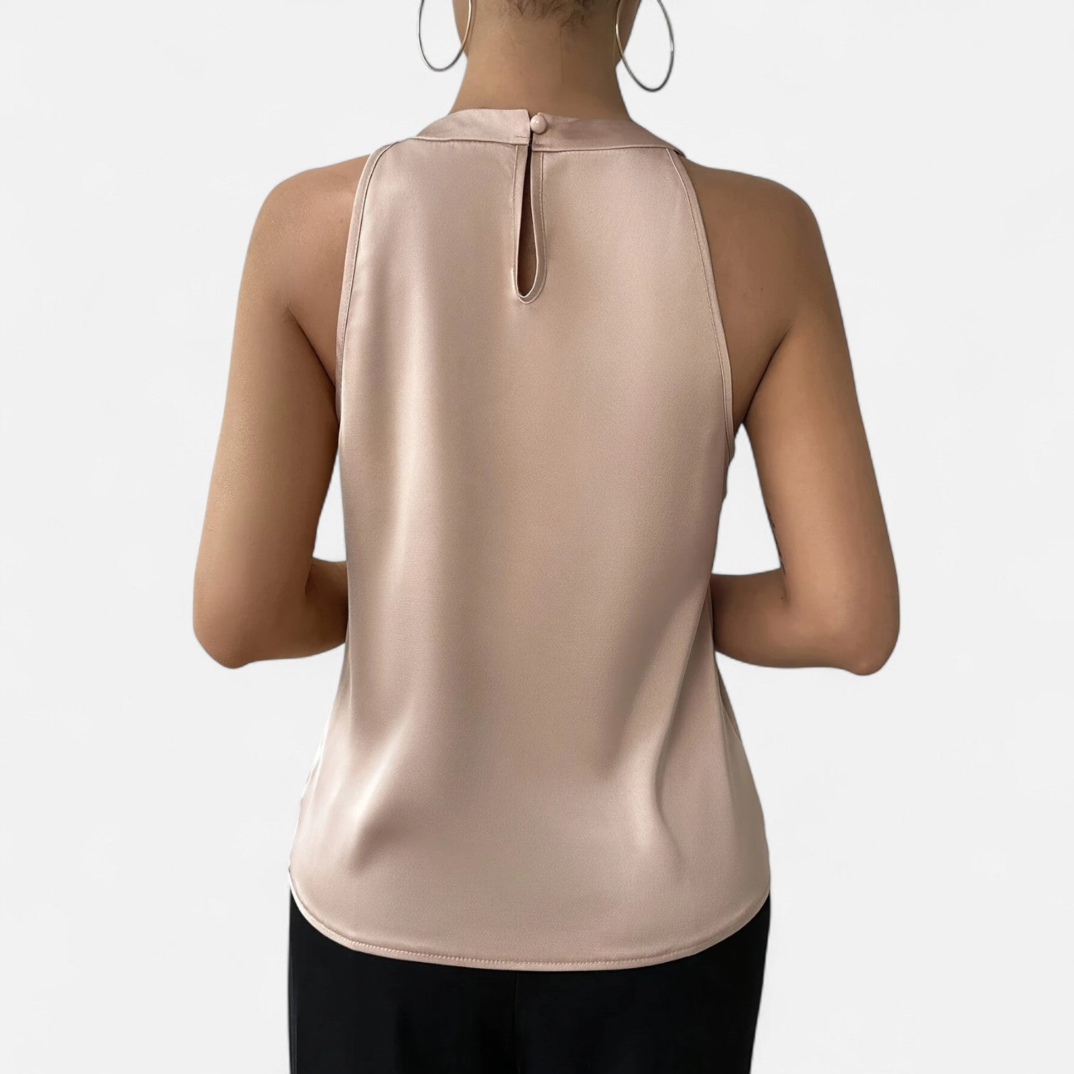 Tara | Women's Satin Halter Top Pleated Drape Front Beige 6