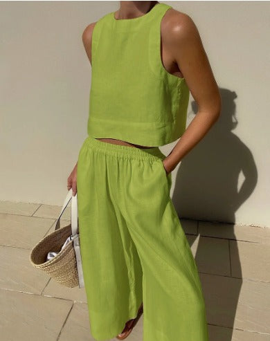 Tara | Women's Sleeveless Crop Top Wide Leg Two-Piece Set 3