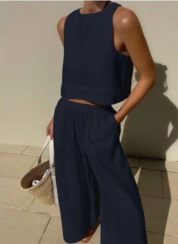Tara | Women's Sleeveless Crop Top Wide Leg Two-Piece Set 4