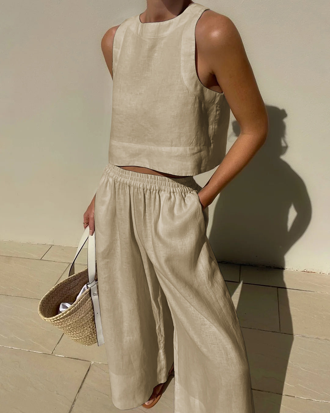 Tara | Women's Sleeveless Crop Top Wide Leg Two-Piece Set 7