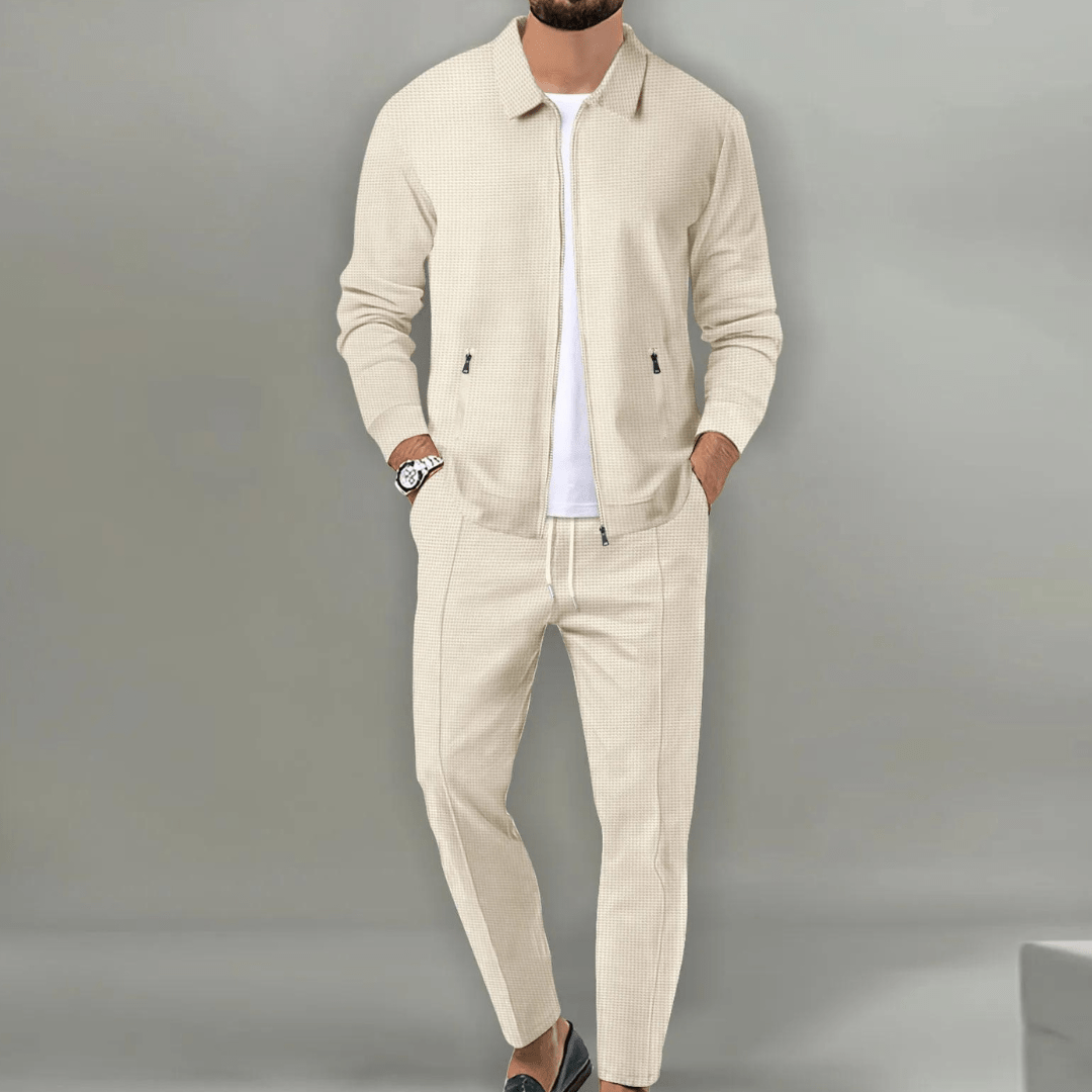 Taron | Men's Waffle Knit Zip Up Tracksuit Set