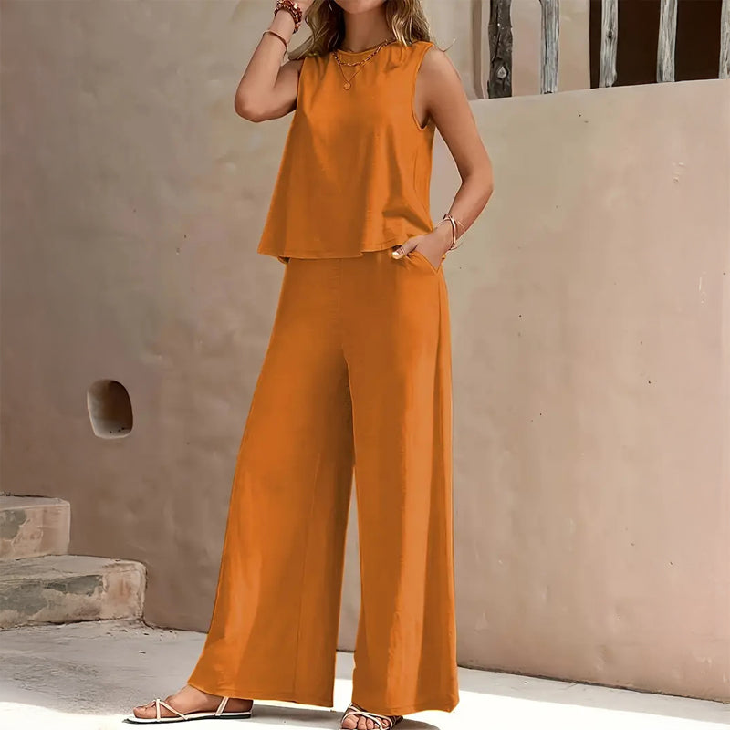Taryn | Women's Sleeveless Tank Top Wide Leg Pants 2 Piece Set