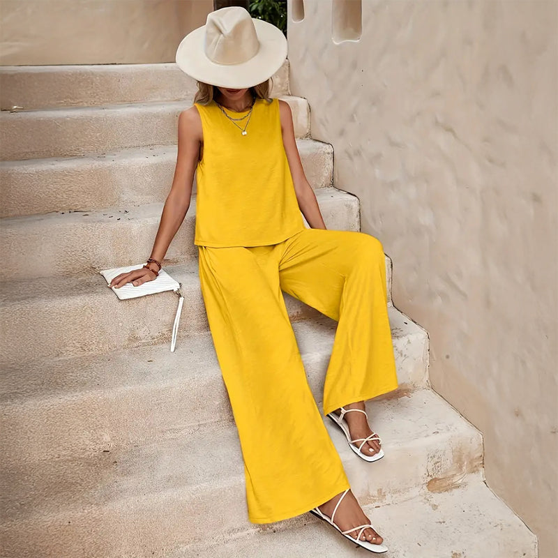 Taryn | Women's Sleeveless Tank Top Wide Leg Pants 2 Piece Set