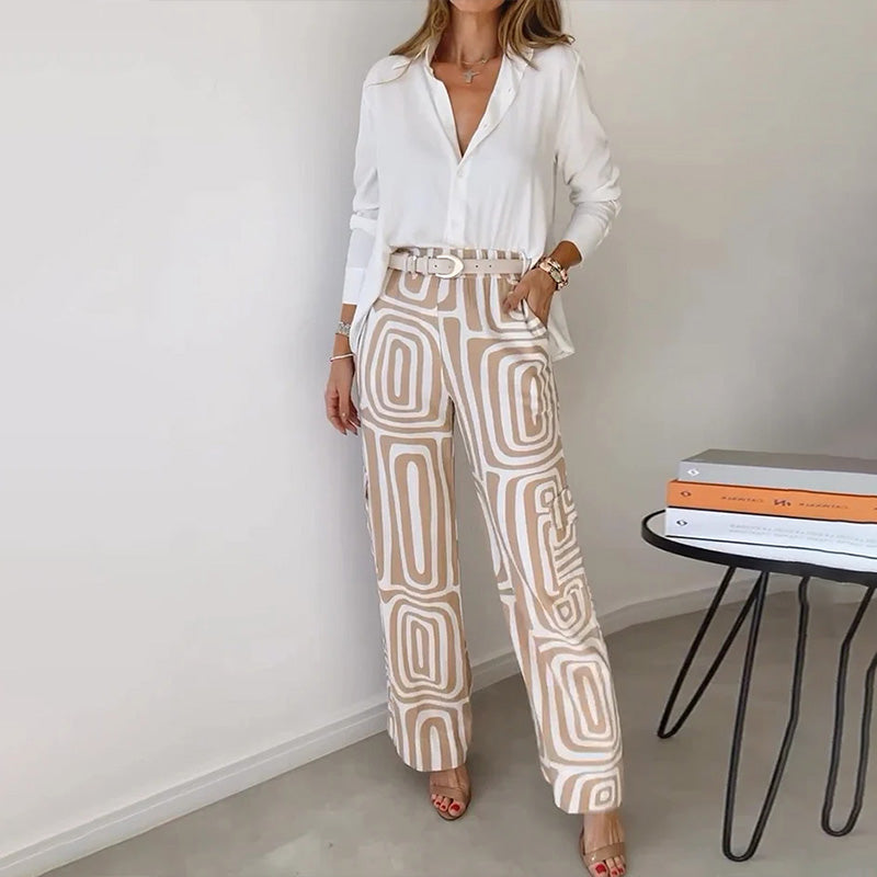 Tessa | Women's Printed Wide Leg Belted Two-Piece Set