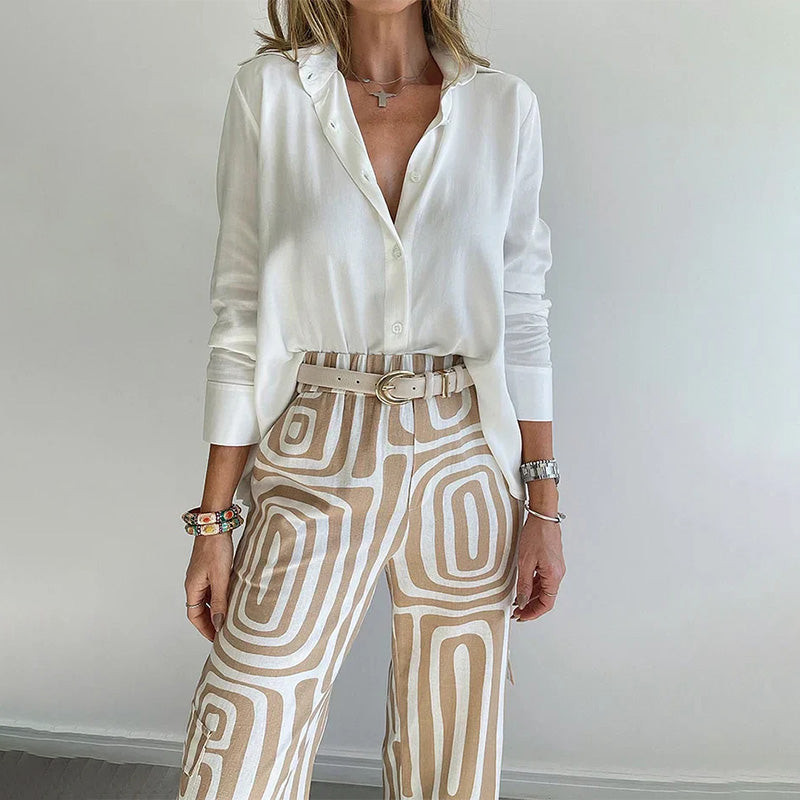 Tessa | Women's Printed Wide Leg Belted Two-Piece Set 3