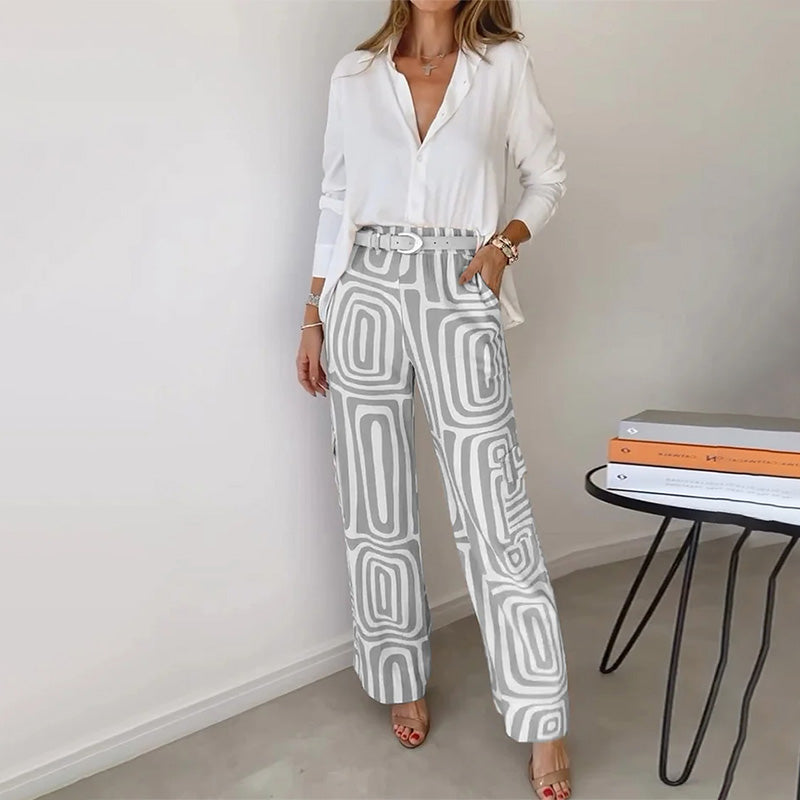 Tessa | Women's Printed Wide Leg Belted Two-Piece Set 4