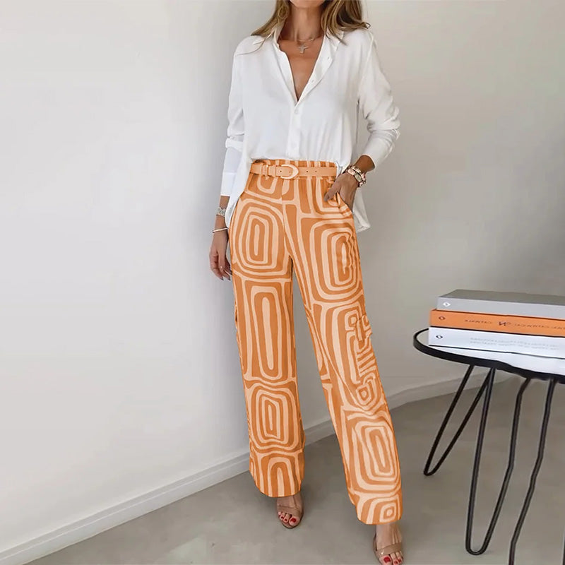Tessa | Women's Printed Wide Leg Belted Two-Piece Set 5