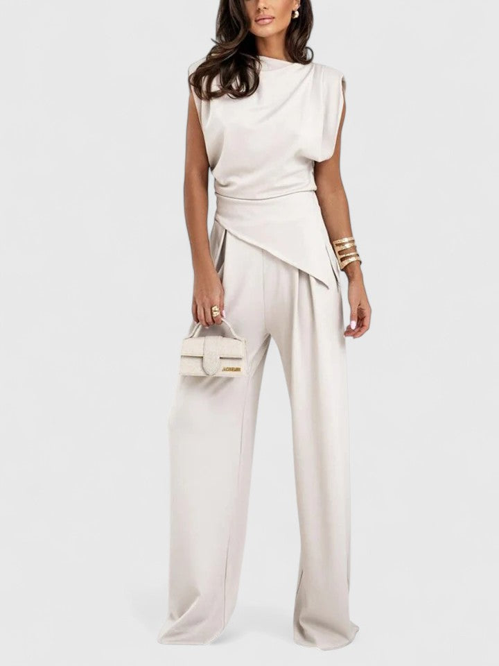 Tessa | Women's Sleeveless Draped Asymmetric Wide Leg Set
