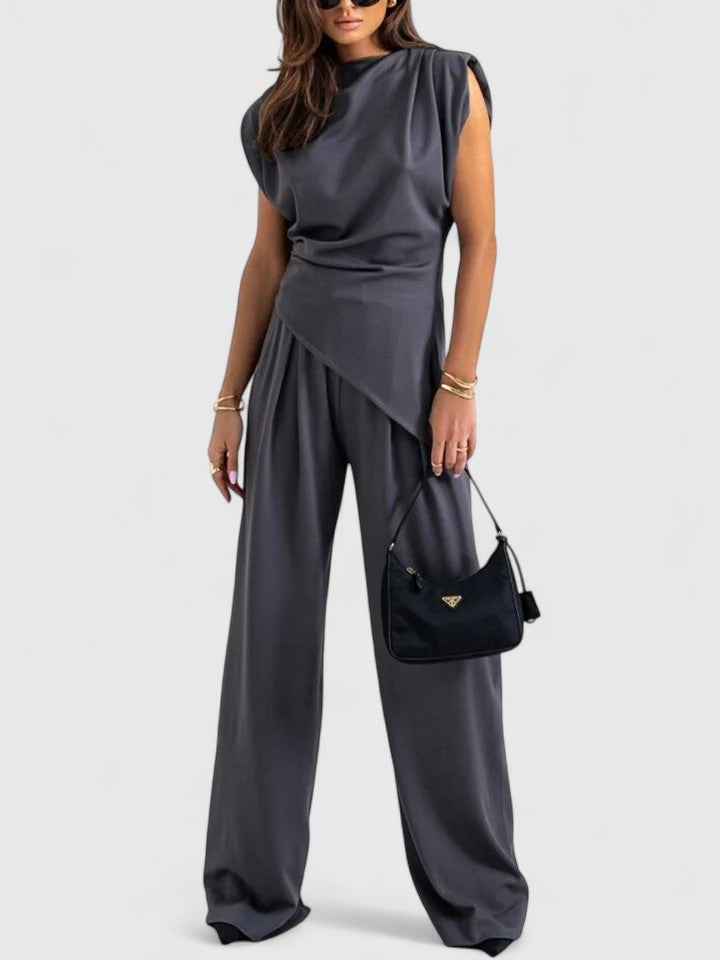 Tessa | Women's Sleeveless Draped Asymmetric Wide Leg Set 1