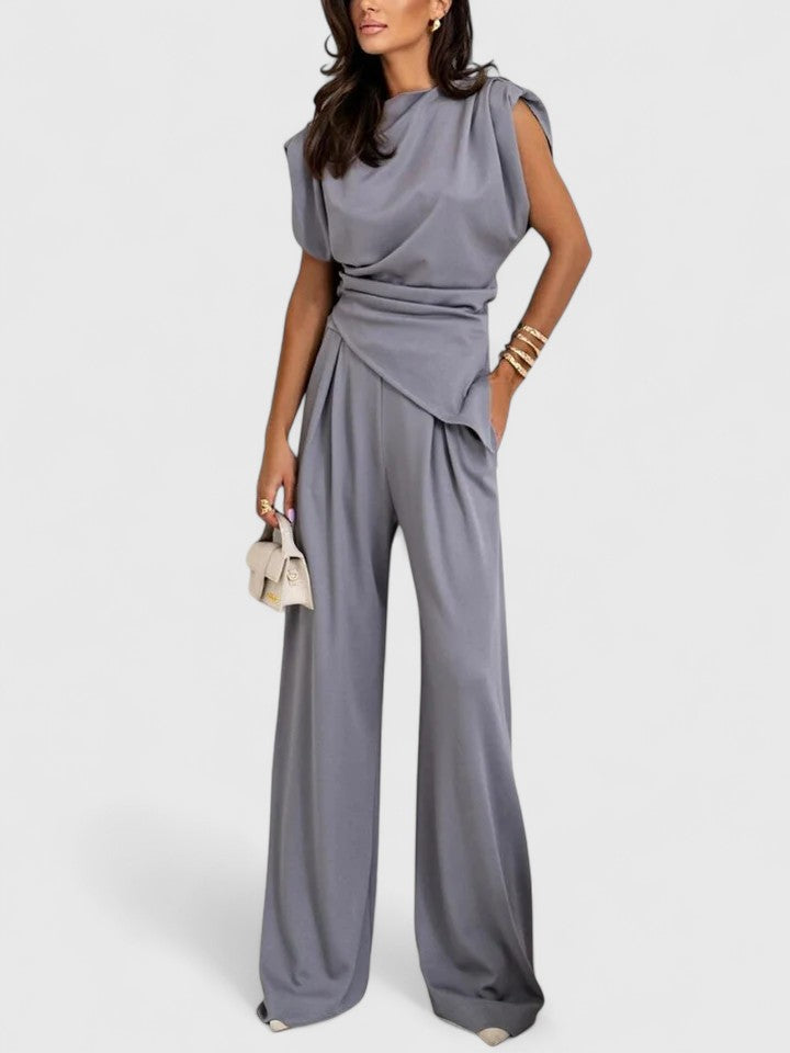 Tessa | Women's Sleeveless Draped Asymmetric Wide Leg Set 2