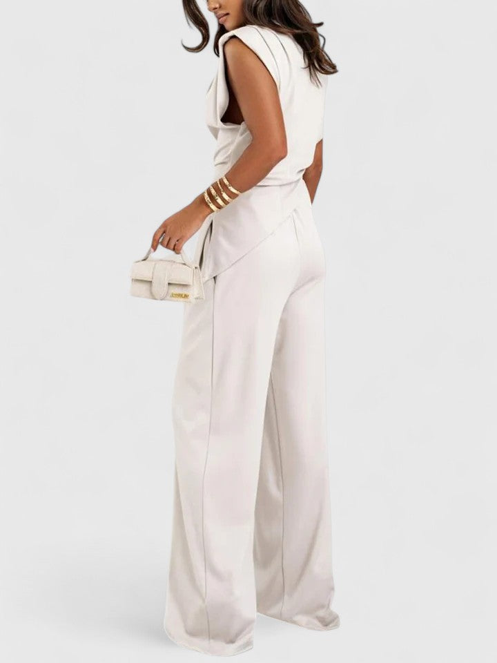 Tessa | Women's Sleeveless Draped Asymmetric Wide Leg Set 3