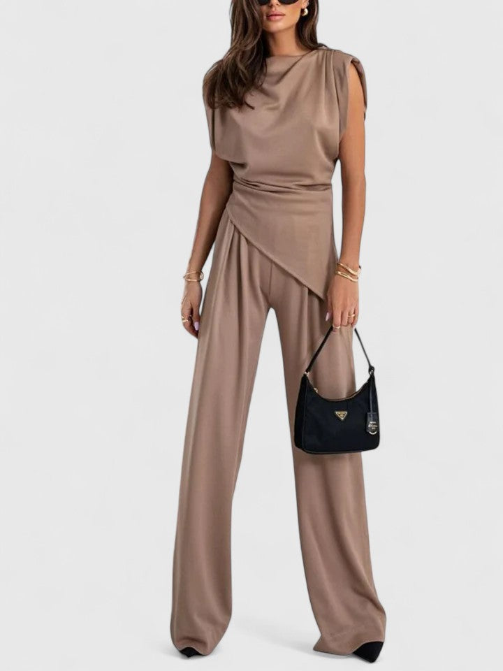 Tessa | Women's Sleeveless Draped Asymmetric Wide Leg Set 4
