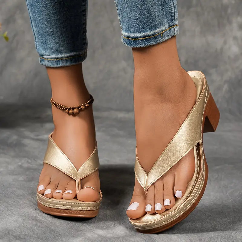 Tessa | Women's T-Strap Block Heel Slip On Sandals  1