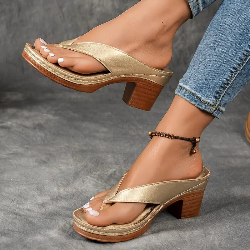 Tessa | Women's T-Strap Block Heel Slip On Sandals  3