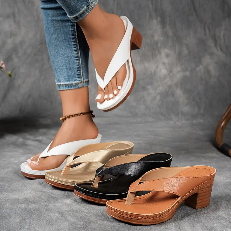 Tessa | Women's T-Strap Block Heel Slip On Sandals  8