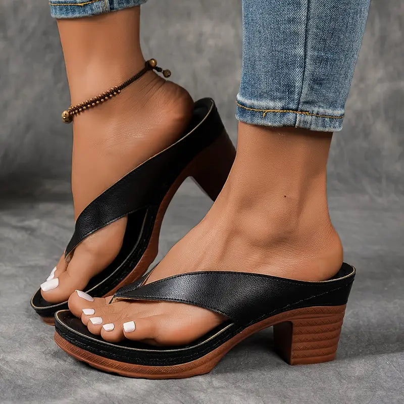 Tessa | Women's T-Strap Block Heel Slip On Sandals  9