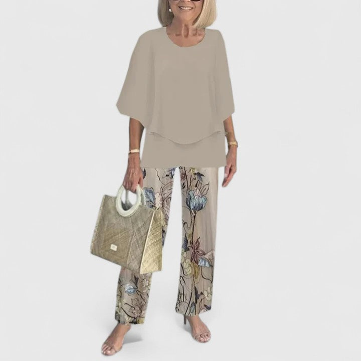 Tessa | Women's Two-Piece Set Layered Top Floral Print Trousers 1