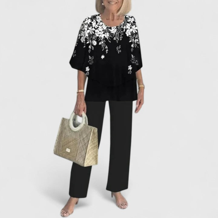 Tessa | Women's Two-Piece Set Layered Top Floral Print Trousers 6