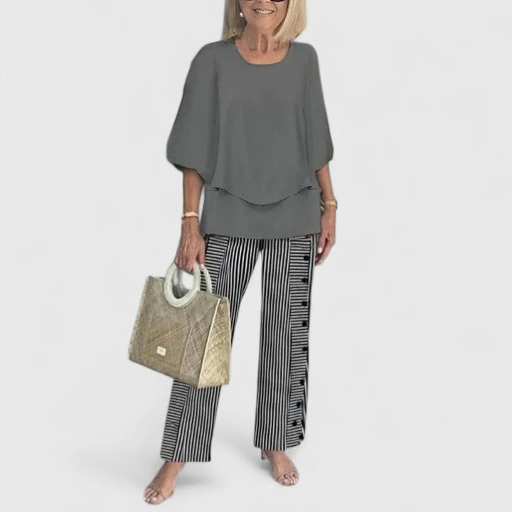Tessa | Women's Two-Piece Set Layered Top Floral Print Trousers 7
