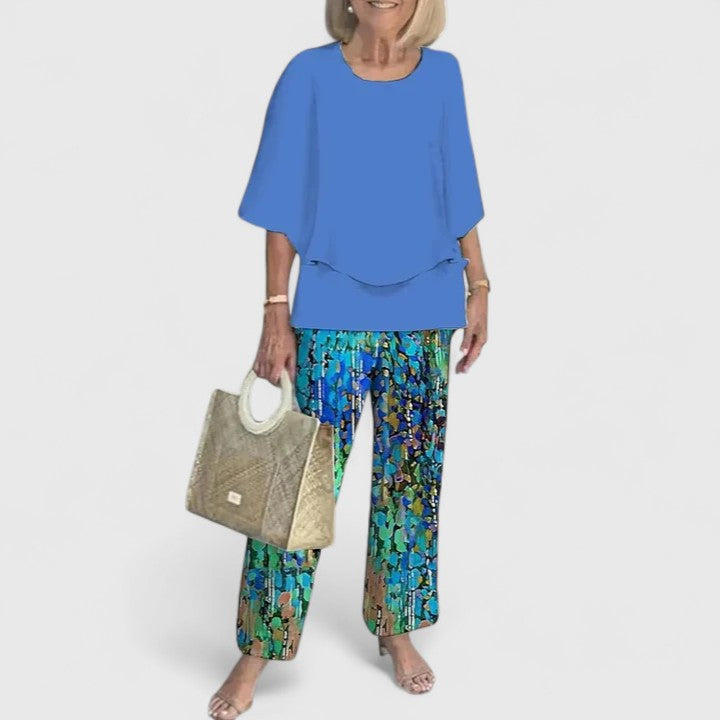 Tessa | Women's Two-Piece Set Layered Top Floral Print Trousers 8
