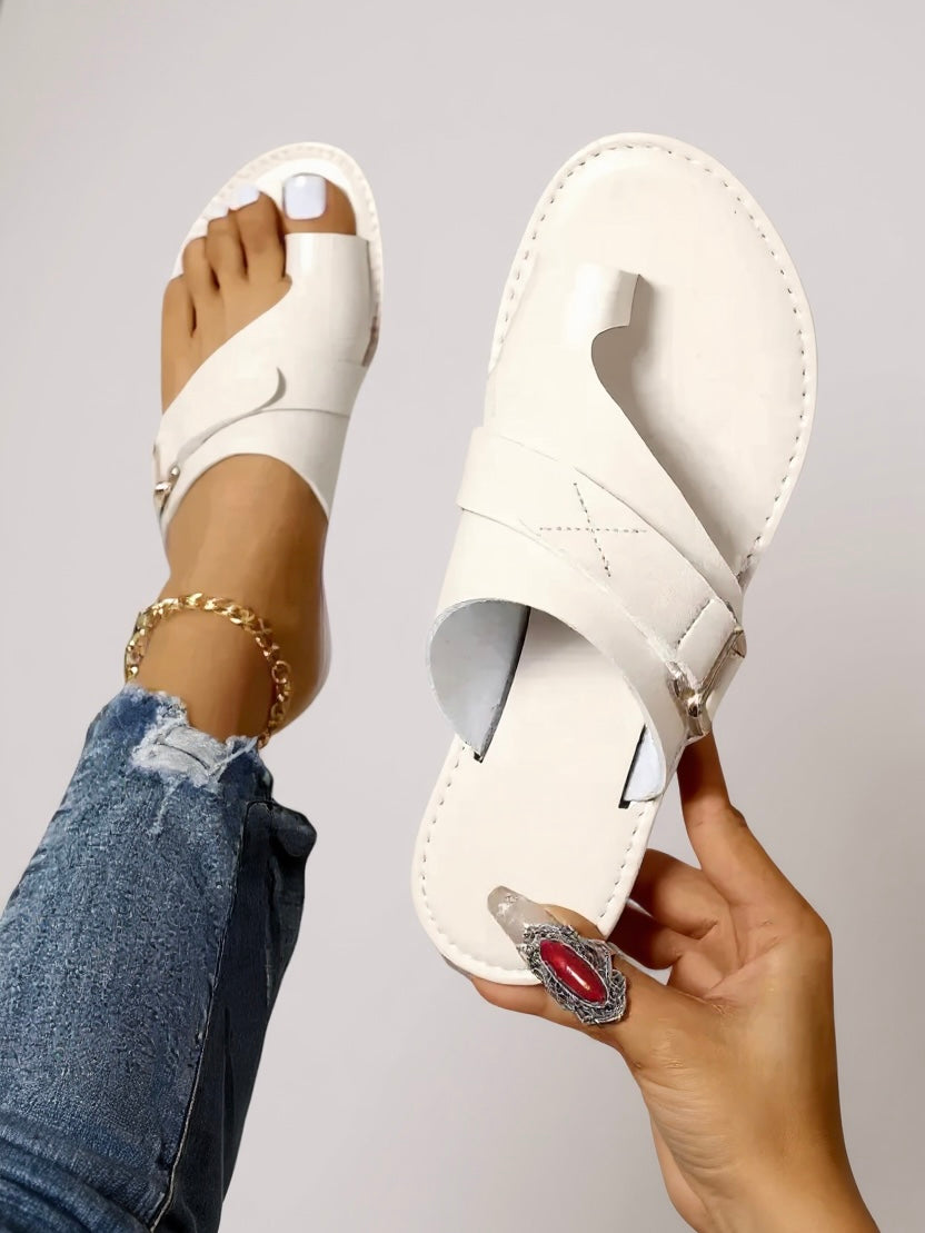 Tessara | Women's Flat Toe Ring Leather Slides 