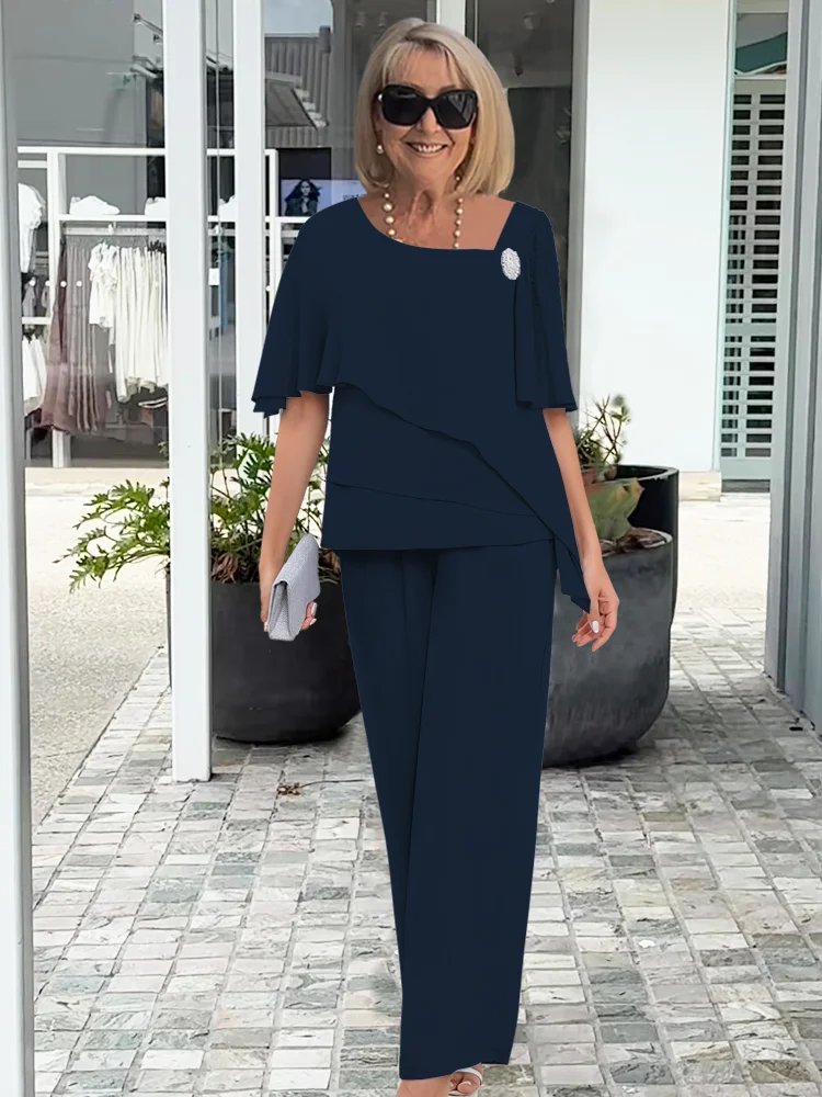 Tilda | Women's Layered Chiffon Top Wide Leg Two-Piece Set 1