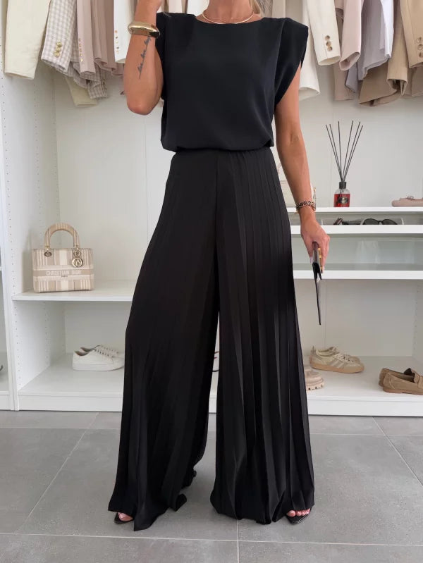 Tina | Women's Two-Piece Set Pleated Wide Leg Trousers Top 2